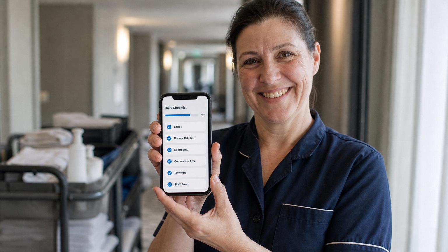 Mobil som viser digital sjekkliste med avkrysningsbokser – Rutinekontroll sjekklistefunksjon